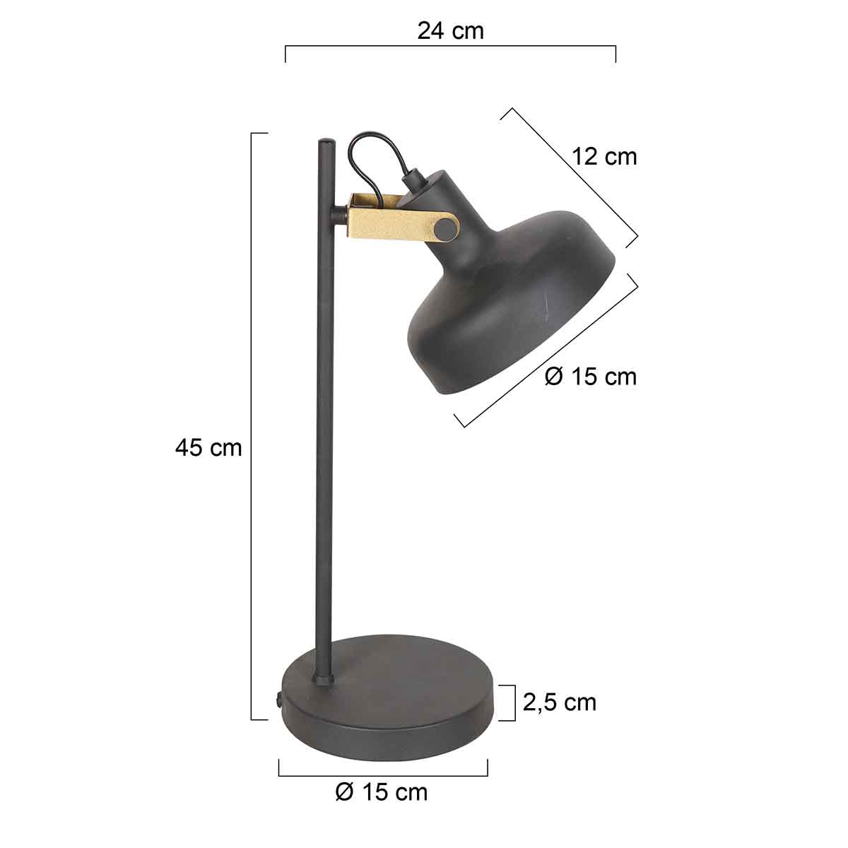 Mexlite Prato Retro Table Lamp with Gold Details – dimension drawing