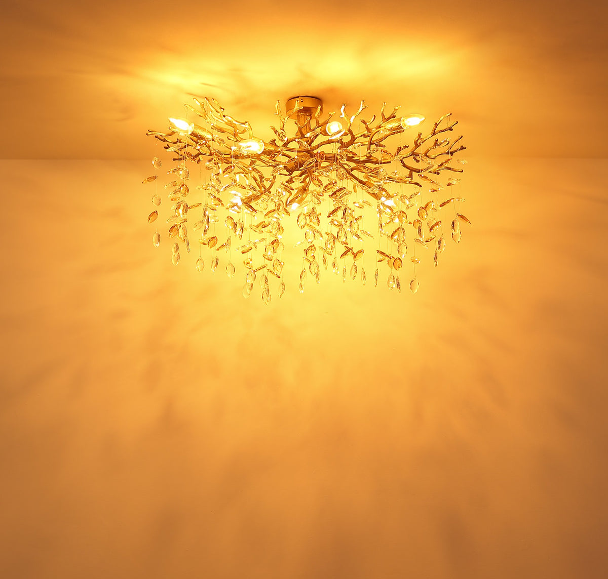 Lampadario a soffitto sette luci in cristallo dorato sottile – immagine 5