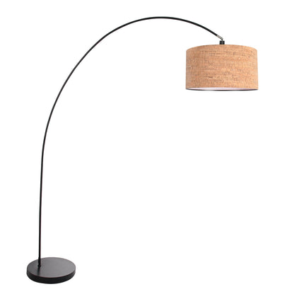 Lampada ad arco Solva nera con paralume in sughero