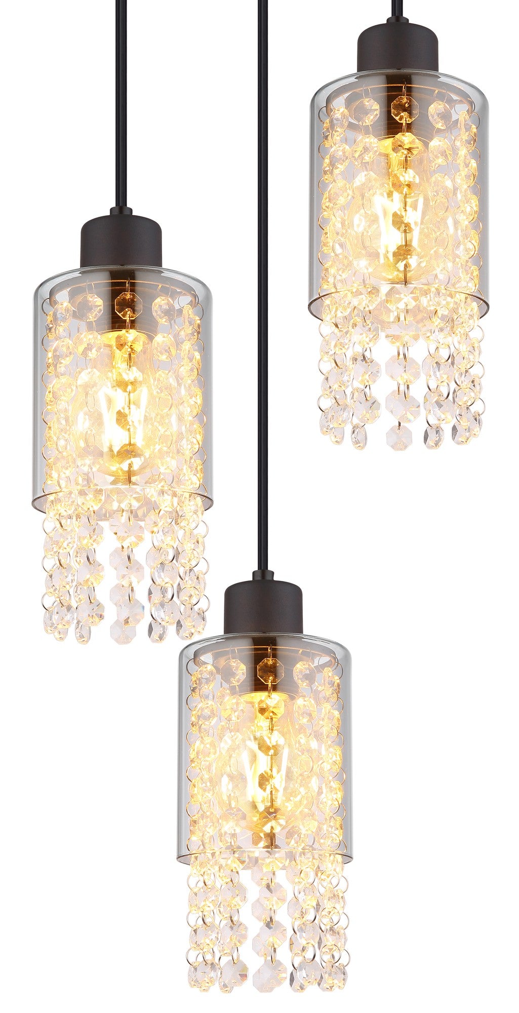 Lampadario a 3 luci in vetro nero elegante – immagine 2