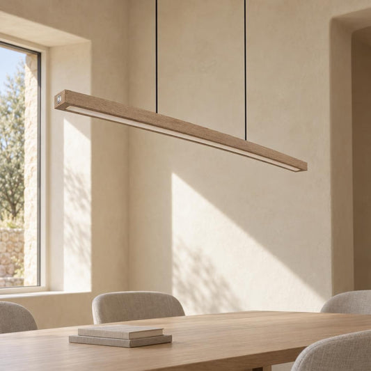 Lampă suspendată Globo Doro LED, finisaj natural – fotografie de ambient