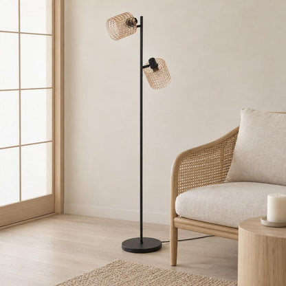 Zwarte vloerlamp met twee amberkleurige glazen lichtpunten Mexlite Ocre – sfeerbeeld