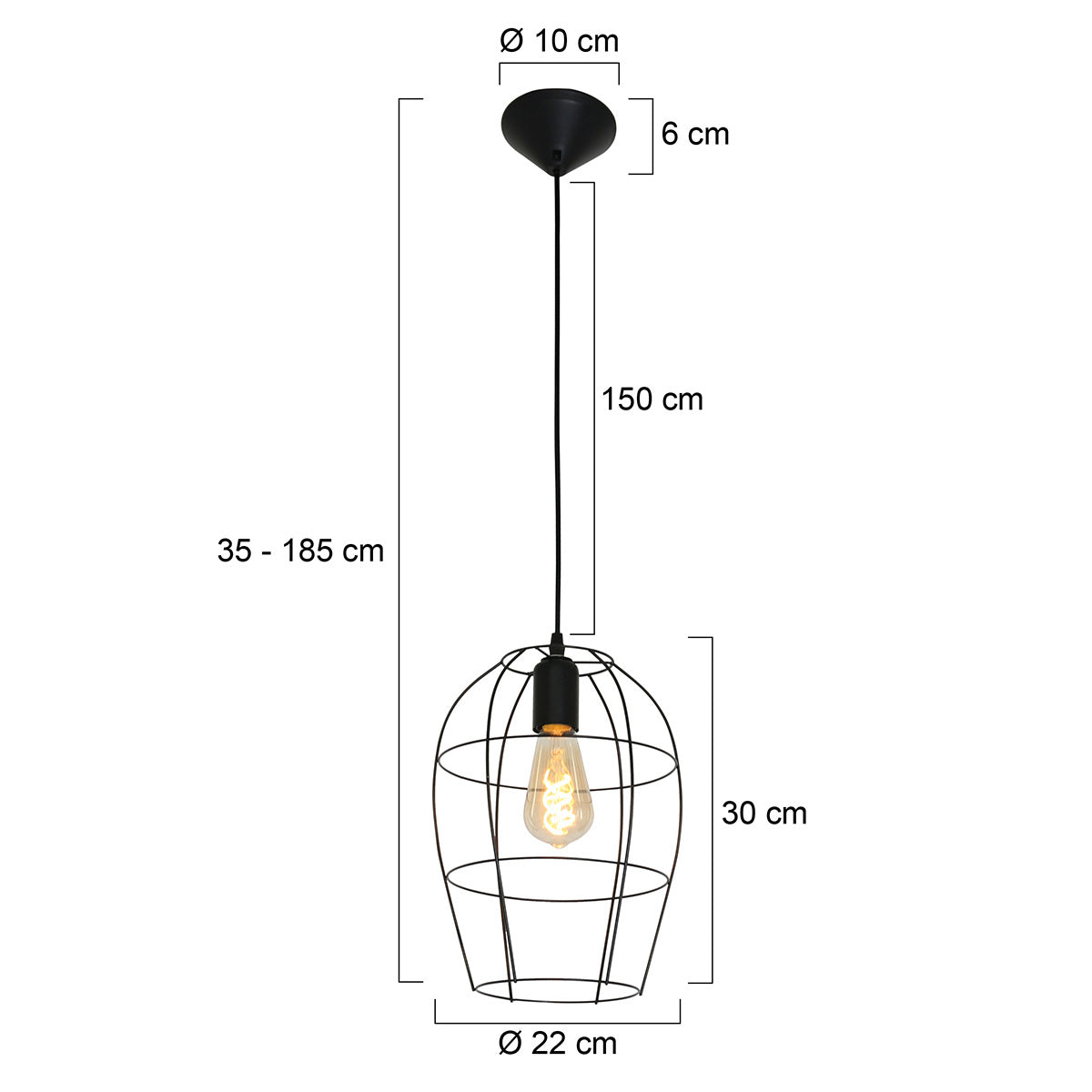 Mexlite Minimalics Black Metal Pendant Light – dimension drawing