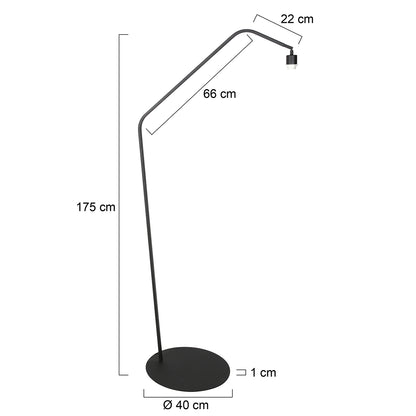 Čierna oblúková stojacia lampa Anne Lighting ZigZag – rozmerový nákres