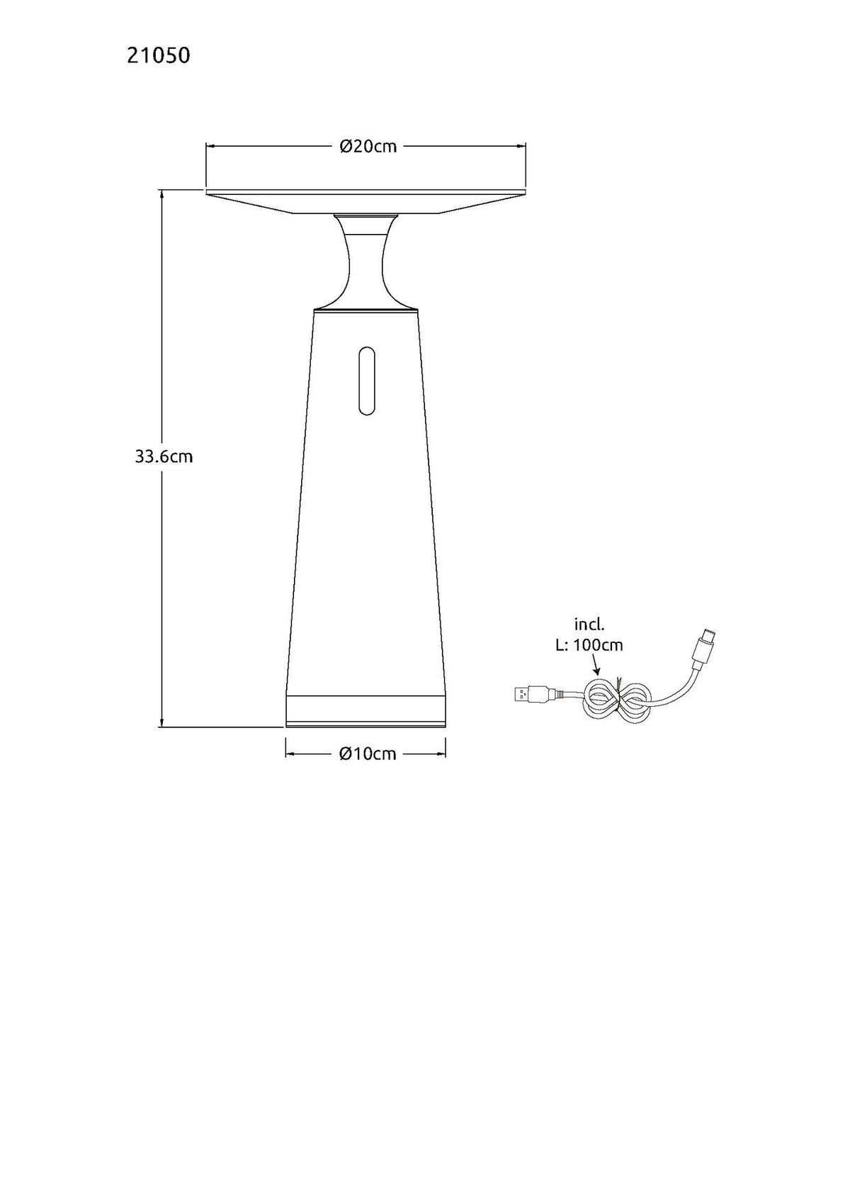 Lampada da tavolo LED in travertino grigio di medie dimensioni – disegno con le misure