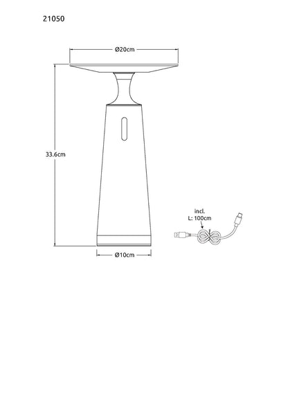 Lampada da tavolo LED in travertino grigio di medie dimensioni – disegno con le misure