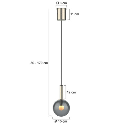 Rūdytos stiklo ir šiltos šviesos dimmable Stalen pakabukas lampas Steinhauer Volari – matmenų brėžinys
