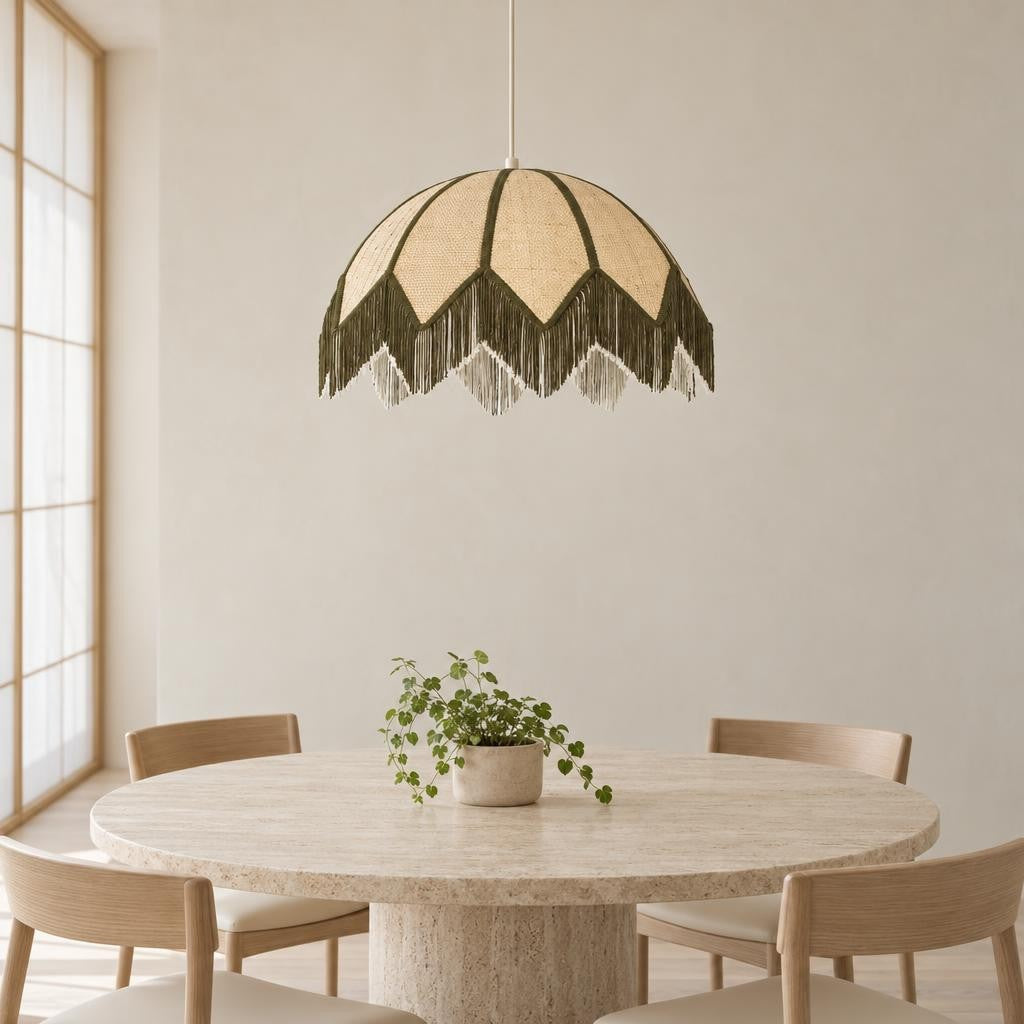 Grön fransad pendellampa Light & Living Sulina – miljöbild