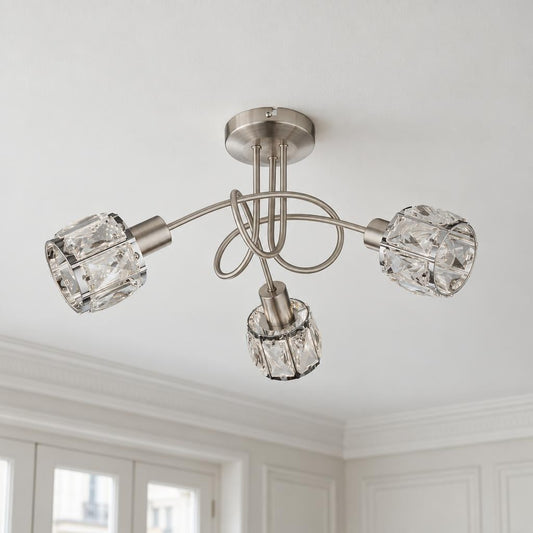BRONQ Kris plafondlamp nikkel met 3 kristallen kappen – sfeerbeeld