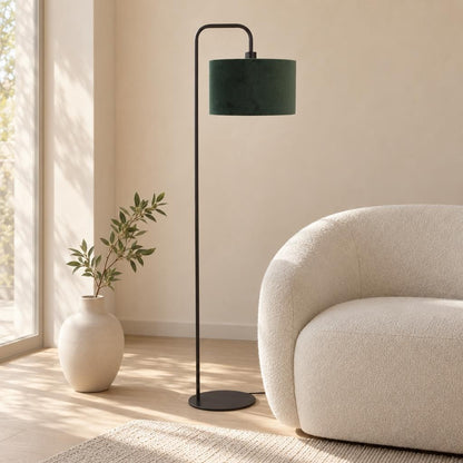 Juoda grindų lempa su žaliu veliūriniu gaubtu Mexlite Forma – interjero nuotrauka