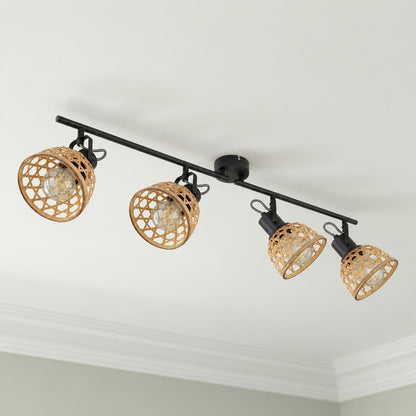 4-ljus takspot Obolg Wenna i svart metall och bambu – miljöbild