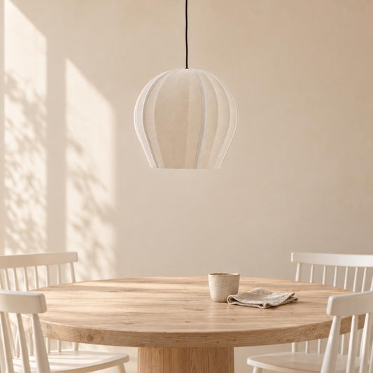 Pískové textilní závěsné svítidlo Light & Living Zagori – fotografie v interiéru