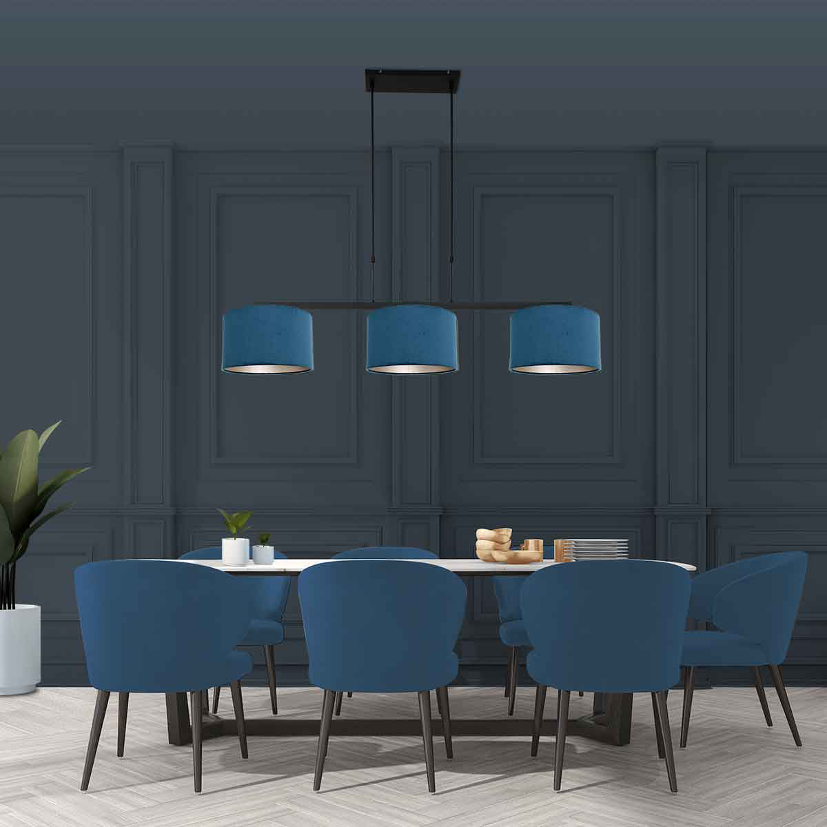Steinhauer Stang Black Pendant Light with Blue Velvet Shades – image 3