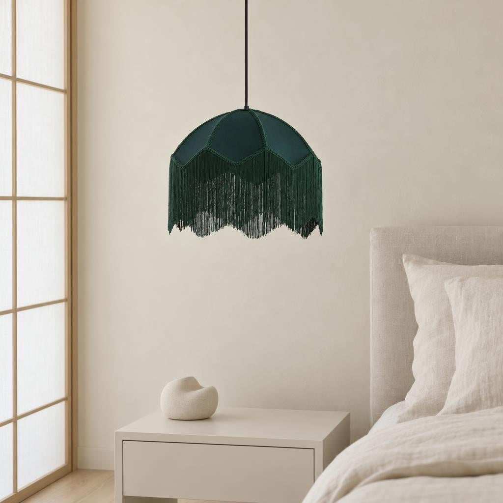Zelená vintage závesná lampa Light & Living Malacia Ø 40 cm – fotografia v interiéri