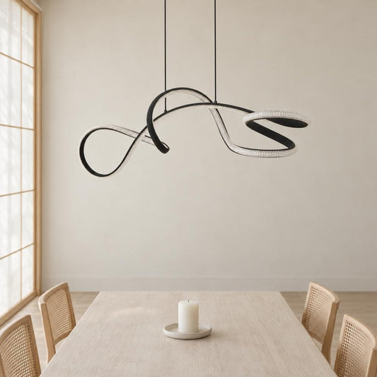 Czarna metalowa lampa wisząca LED Swirl – zdjęcie aranżacyjne
