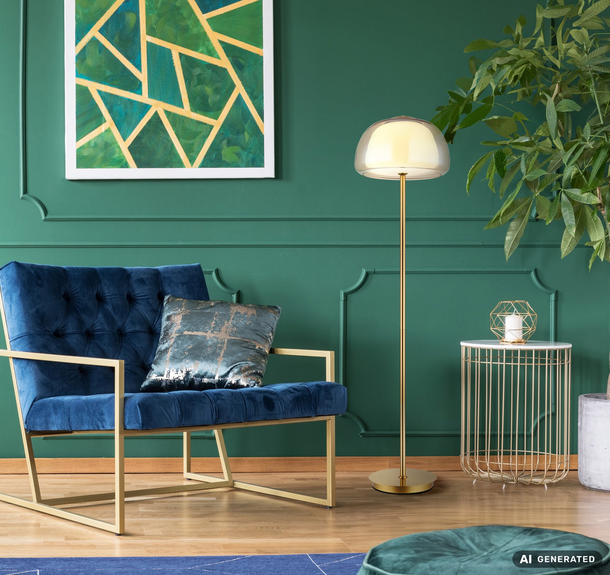 Luminária de chão LED em vidro dourado moderno – imagem 10