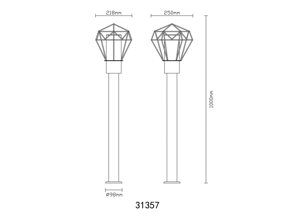 Zwarte metalen staande buitenlamp met ruitvormige kooi en cilindrische kap – afbeelding 5