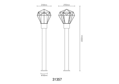 Zwarte metalen staande buitenlamp met ruitvormige kooi en cilindrische kap – afbeelding 5