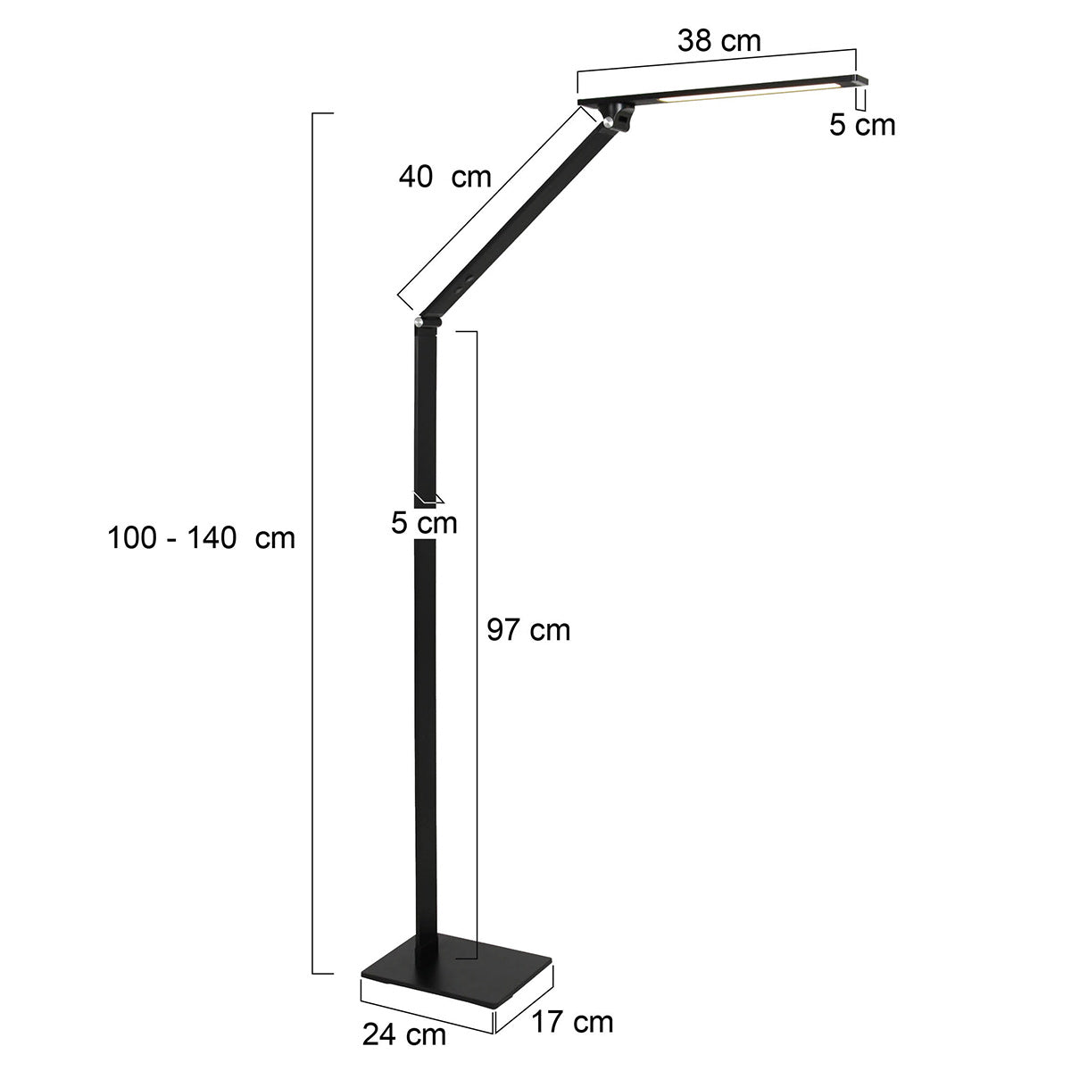 Dimmable lampa podłogowa LED Steinhauer Serenade – rysunek z wymiarami