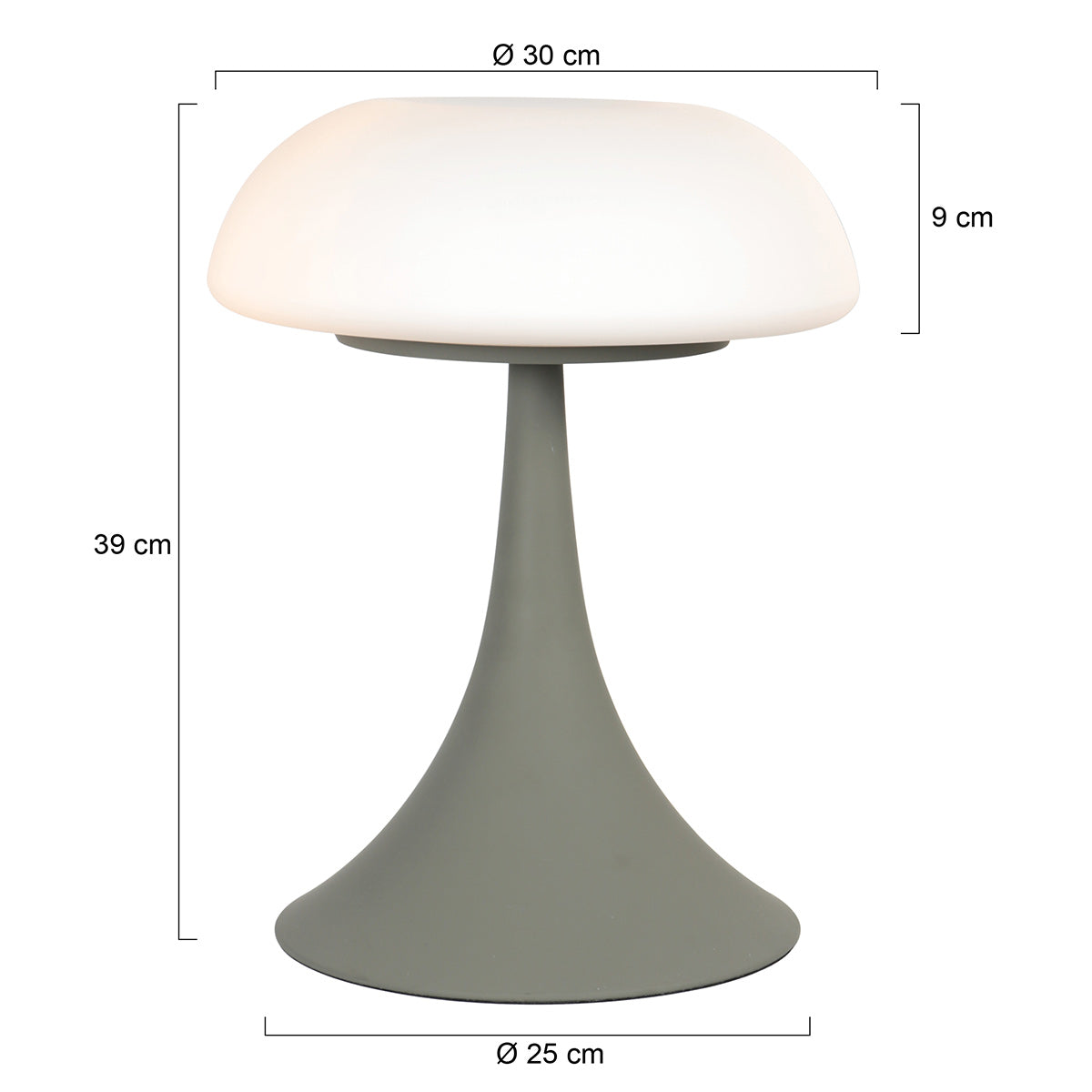 Sivá stolná lampa s matným sklom a dvoma svetelnými bodmi Steinhauer Ancilla – rozmerový nákres