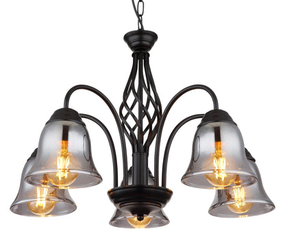 Lampadario a 5 luci in vetro nero d'atmosfera – immagine 2