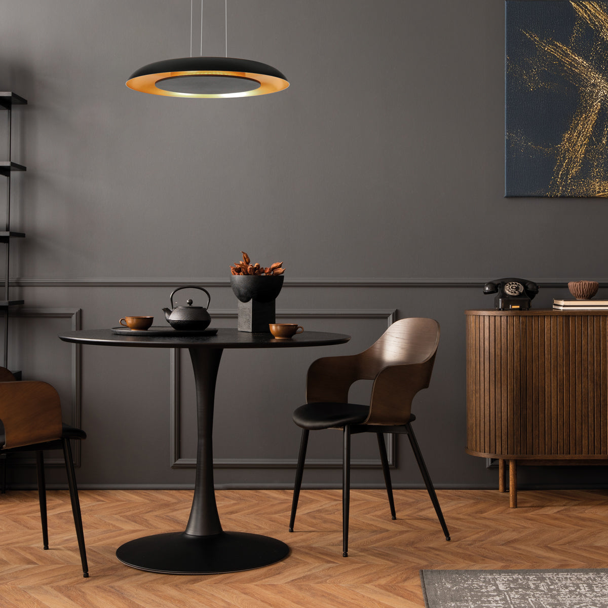 Черна LED висяща лампа със златист интериор Steinhauer Golden Veil – изображение 3