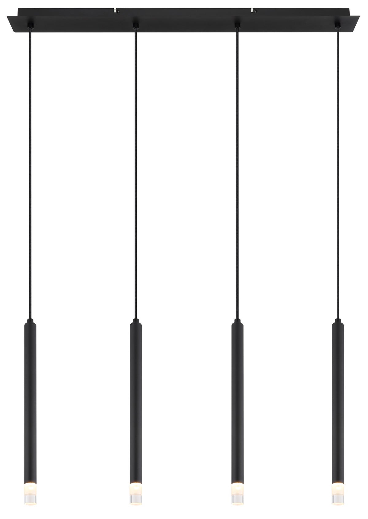 Zwarte metalen hanglamp met cilindervormige pendels en plafondplaat – afbeelding 2