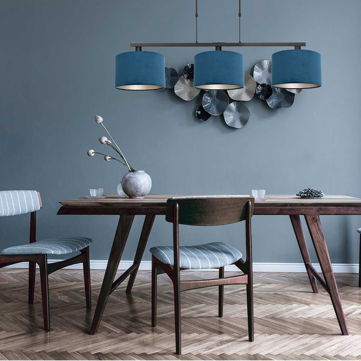 Steinhauer Stang Black Pendant Light with Blue Velvet Shades – image 2