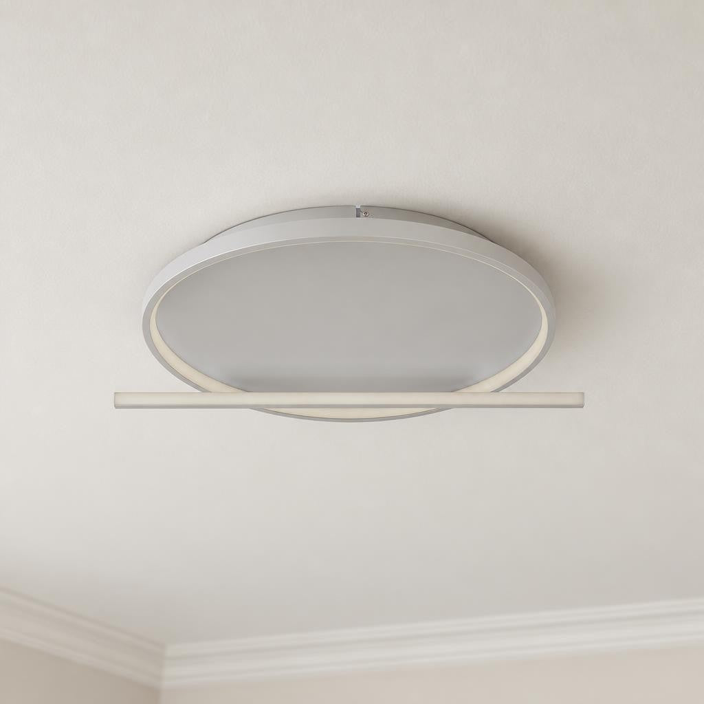 Moderné LED stropné svietidlo Obolg Ronda v niklovej farbe – fotografia v interiéri