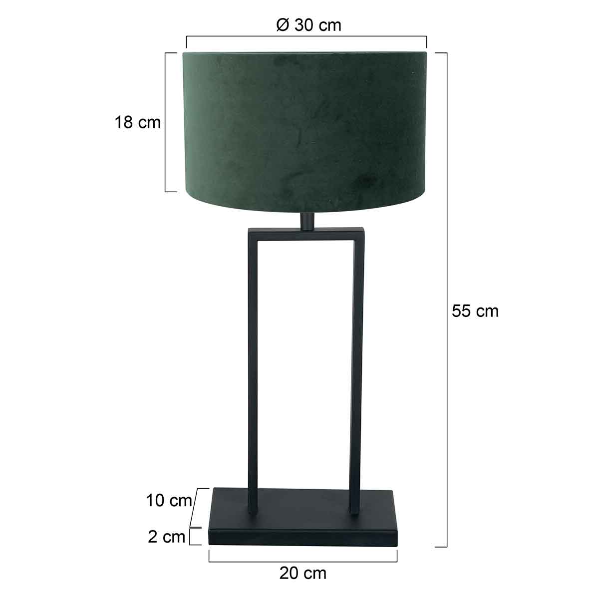 Steinhauer Stang Black Table Lamp with Green Shade – dimension drawing