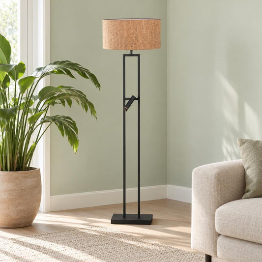 zwarte-vloerlamp-met-kurken-kap-en-led-leeslampje-steinhauer-stang-ai-sfeer_image