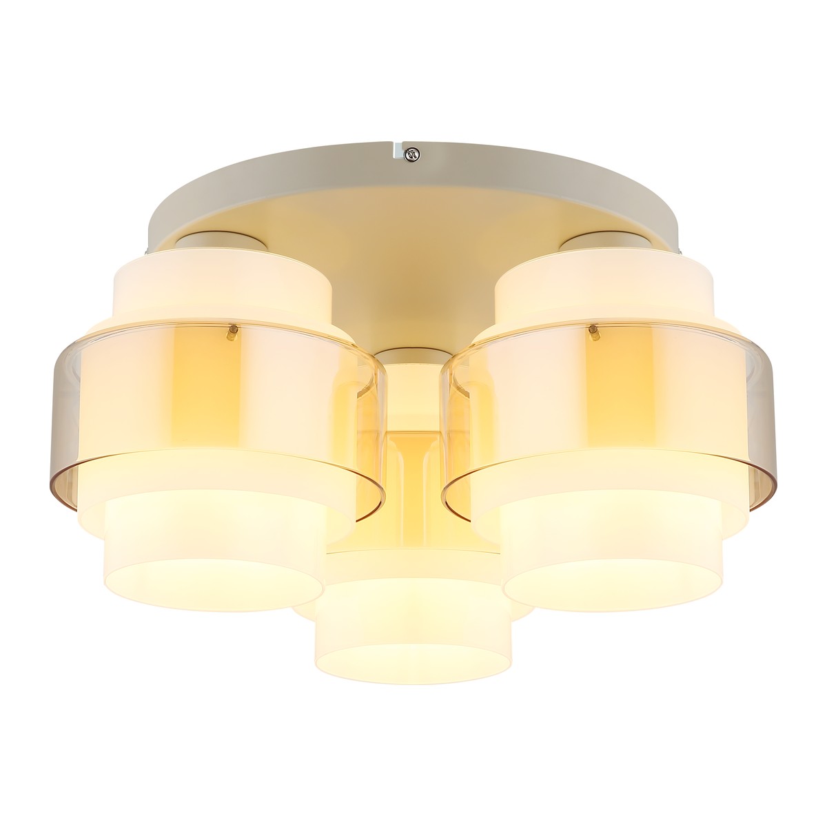 Lampadario a soffitto a 3 luci in vetro sabbiato color sabbia