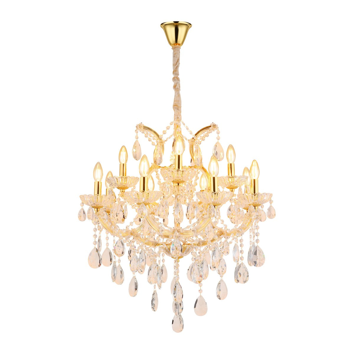 Grande candelabro de cristal dourado