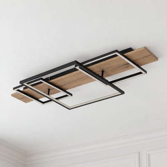 Obolg Vanni plafondlamp zwart metaal met houtlook – sfeerbeeld