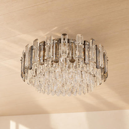 ORGINA loftlampe med krystaller og røgfarvet glas – stemningsbillede