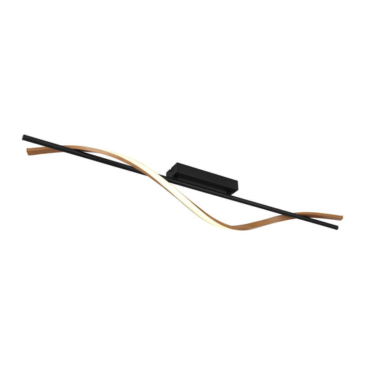 Zwarte metalen plafondlamp met golvend hout