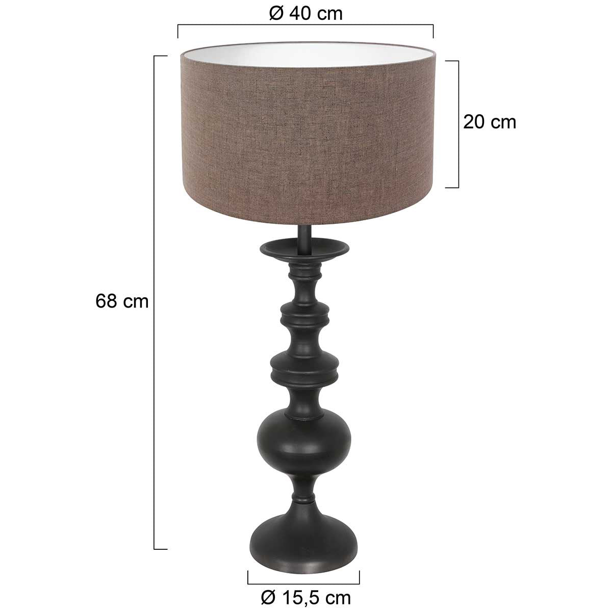 Lyons Black Wooden Table Lamp – Anne Light & Home – dimension drawing