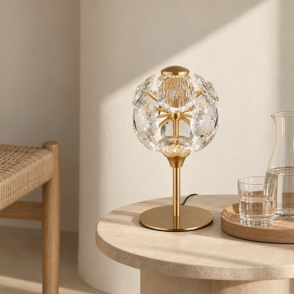 Virina Round Gold Table Lamp with Crystal Shade – lifestyle image