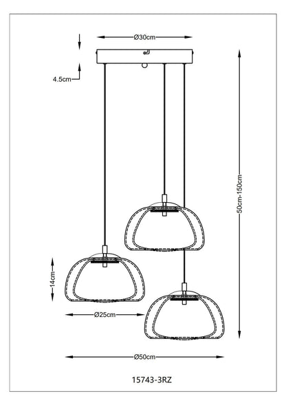 Lampadario LED in vetro gunmetal di medie dimensioni – immagine 10