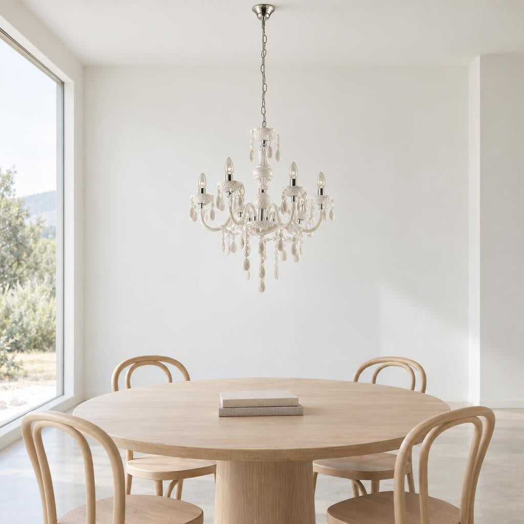 Obolg Cuimbra I kroonluchter 6-lichts chroom/wit – sfeerbeeld