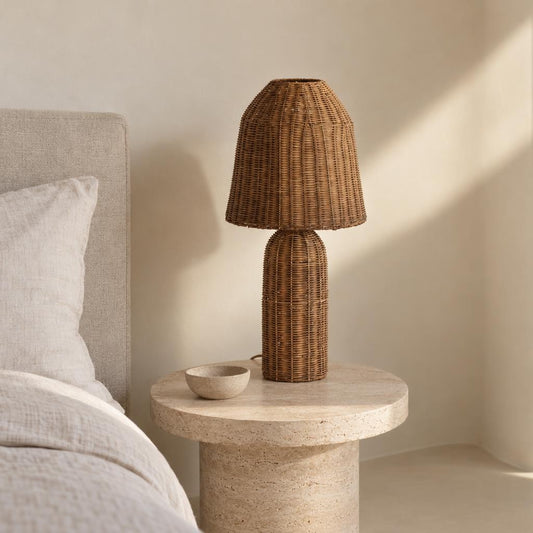 Light & Living Mandor sötétbarna rattan asztali lámpa – hangulatkép