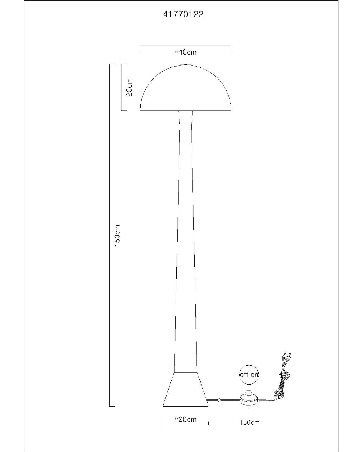 Suwena metalna podna lampa u boji pijeska – skica s dimenzijama