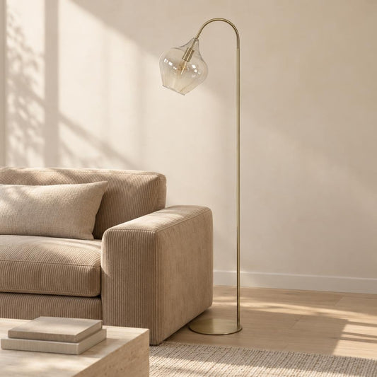 Light & Living Rakel Gold Floor Lamp with Glass Globe – lifestyle image