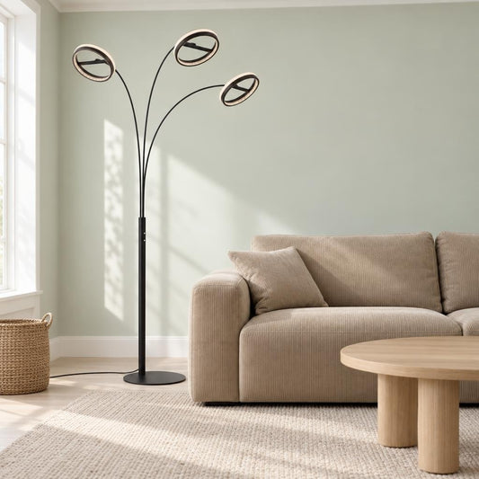 Moderne zwarte vloerlamp Della met LED – sfeerbeeld