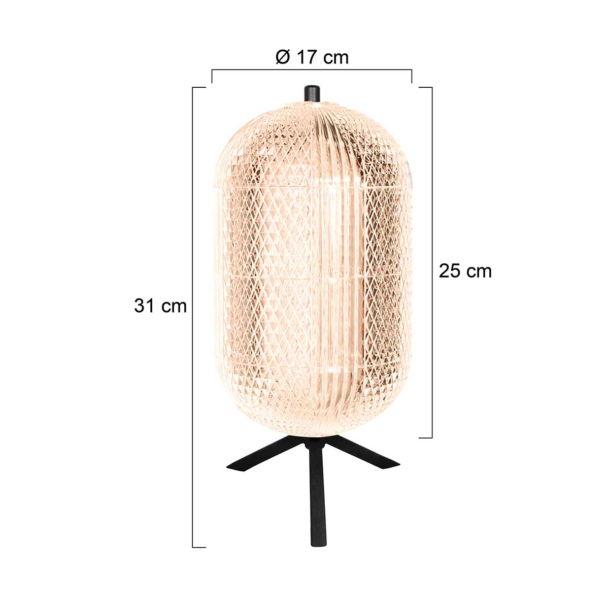 Nowoczesna czarna lampa stołowa LED Mexlite Geripu – rysunek z wymiarami