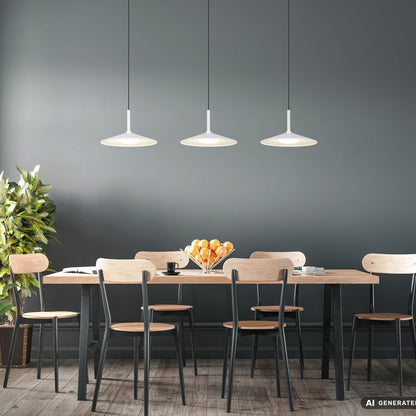 Luminária suspensa LED metálica branca de tamanho médio – fotografia de ambiente
