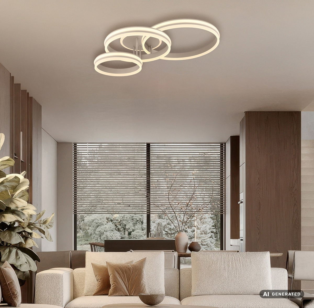 Grande lampada a soffitto LED in metallo color sabbia – immagine 5