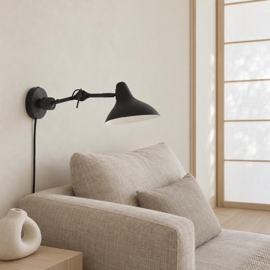 Verstelbare retro wandlamp Kasket zwart – sfeerbeeld