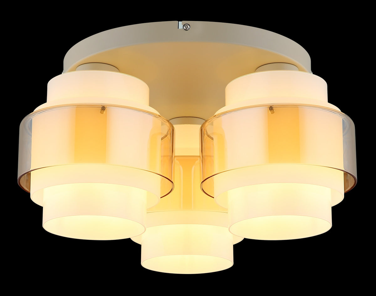 Lampadario a soffitto a 3 luci in vetro sabbiato color sabbia – immagine 3