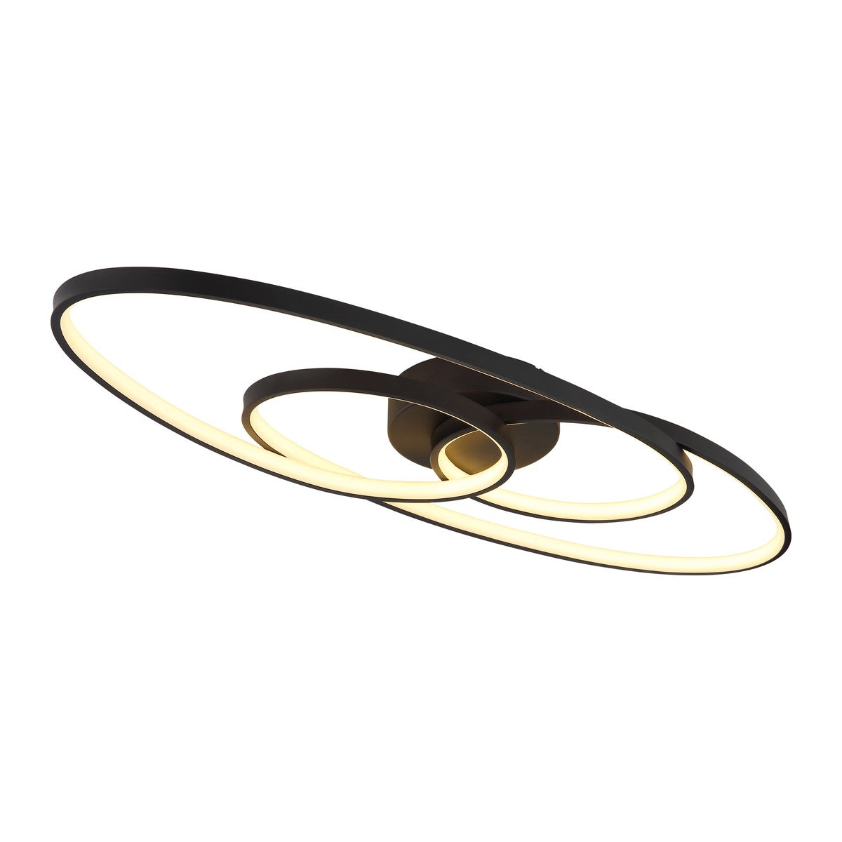 Zwarte metalen plafondlamp met ovale lichtlussen en spiraalvorm